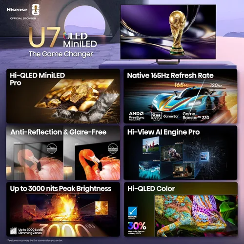 Miniatura 4 de Hisense 55" U7 Mini-LED ULED 4K UHD Best Premium Gaming Google Smart TV (55U7SG, 2026 NUEVO) - Hi-QLED, Native 165Hz, VRR 330, HDR10+, Dolby Vision