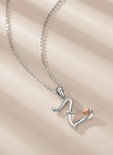 Miniatura 3 de CELESTIA Collares con iniciales de plata de ley 925, 26 letras con corazón de oro rosa, cadena de 18 pulgadas