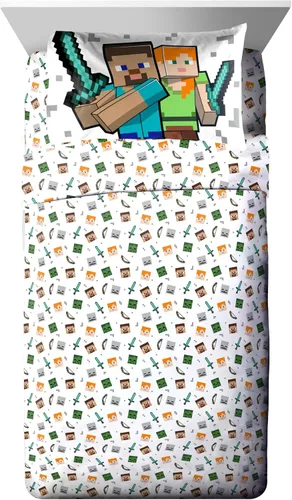 Miniatura 3 de Jay Franco Juego de edredón Minecraft Individual de 5 piezas - Incluye juego de sábanas y fundas de almohada - Ropa de cama para niños súper suave