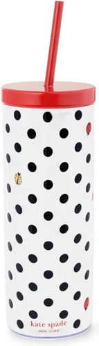 Miniatura 10 de kate spade new york Vaso aislado con popote reutilizable, taza de viaje de acrílico negro de 24 onzas con tapa, lunares Polka Dots
