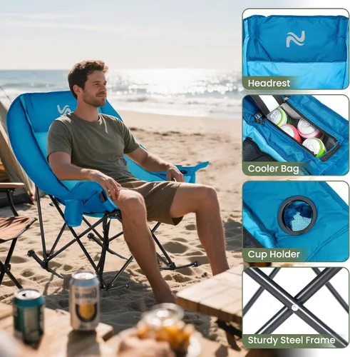 Miniatura 6 de ABORON Silla de columpio de campamento de gran tamaño para adultos, silla plegable totalmente acolchada para exteriores con bolsa para bebidas