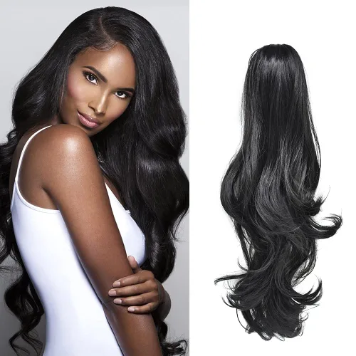 Miniatura 15 de Natural Mujeres Onduladas Chic Garra Pinza Pinza Cola de Caballo Coqueto Capa Extensión de Pelo 14" Rizado Fibra de Alta Temperatura Extensión de 1#