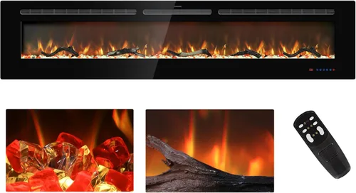Insertos de chimenea eléctrica de 80 pulgadas, chimenea empotrada y de pared, chimenea lineal con termostato, pantalla táctil y control remoto,