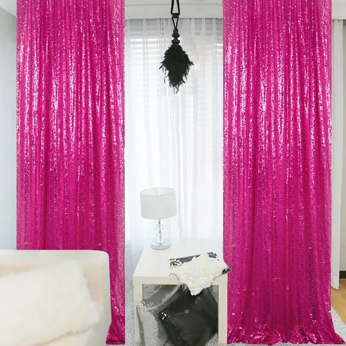 Miniatura 22 de ShinyBeauty Cortinas de Lentejuelas 2 Paneles 2ftx8ft Wine Telón de Fondo con Brillantina para Videos de YouTube Cortinas de Lentejuelas Borgoña