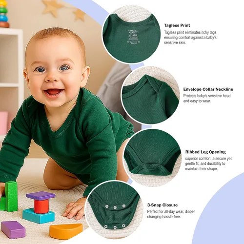 Miniatura 13 de DEFAHN Paquete de 2 mamelucos unisex para bebé, viscosa súper suave de bambú, unicolor de manga larga para bebés niños y niñas