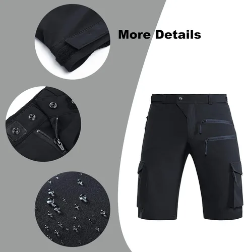 Miniatura 5 de Hiauspor Pantalones cortos de ciclismo de montaña para hombre, elásticos, de secado rápido, con bolsillo con cremallera