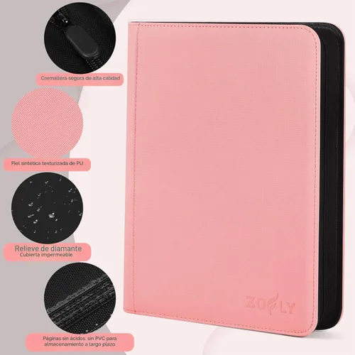 Miniatura 5 de Paquete de 30 carpetas de tarjetas con 9 bolsillos, carpeta de tarjetas coleccionables con cremallera premium, 540 álbumes de almacenamiento de Rosa