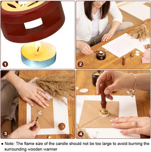 Miniatura 7 de PATIKIL Kit de sellado, calentador de sellos de cera con cuchara de fusión, estufa de fusión retro, herramienta de horno para sellar cuentas, sello