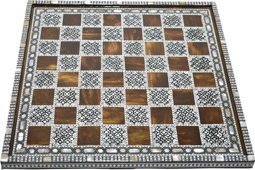 Miniatura 7 de Tablero de ajedrez con incrustaciones de nácar egipcio hecho a mano (13.2 pulgadas m02)