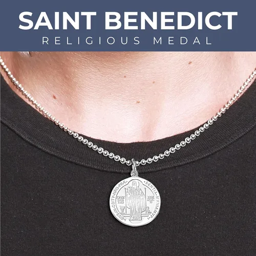 Miniatura 2 de PicturesOnGoldcom Medalla religiosa de San Benito en plata de ley oro de 10 quilates o 14 quilates