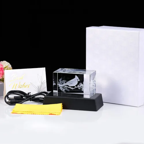 Miniatura 4 de YWHL Regalos de cardenal de cristal para mujeres y hombres: Figurina decorativa cardenal rojo grabada en 3D con láser, luz nocturna, regalos