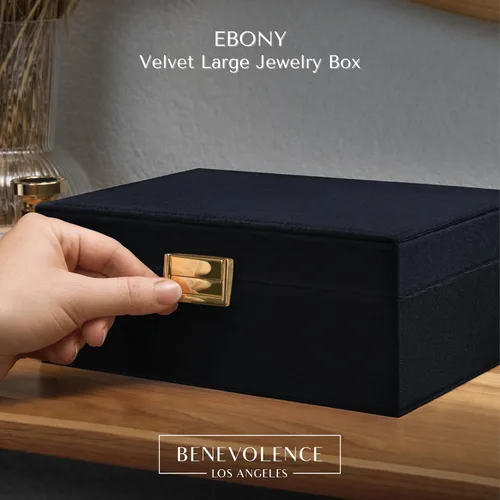 Miniatura 2 de Benevolence LA Joyero de 2 capas para mujer, organizador de joyas grande de terciopelo con cerradura decorativa, bandeja de joyería extraíble