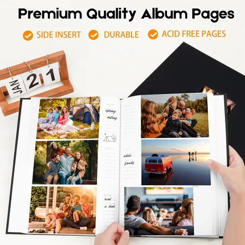 Miniatura 4 de Álbum de fotos de 4 x 6 pulgadas, 360 fotos, cubierta de marco de lino con áreas de notas, libro de fotos de 4 x 6 con espacio de escritura