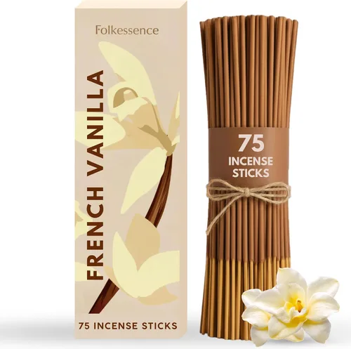 Folkulture Varillas de incienso (75 varillas) | Varillas de incienso de vainilla francesa prémium de 8 pulgadas para meditación, aromaterapia,