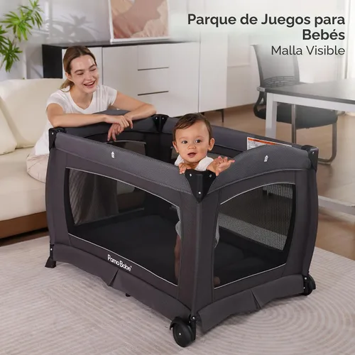 Miniatura 4 de Centro para bebé, corralito plegable para bebé y niño pequeño, moisés, colchón, mesa de cambio para recién nacidos (negro)