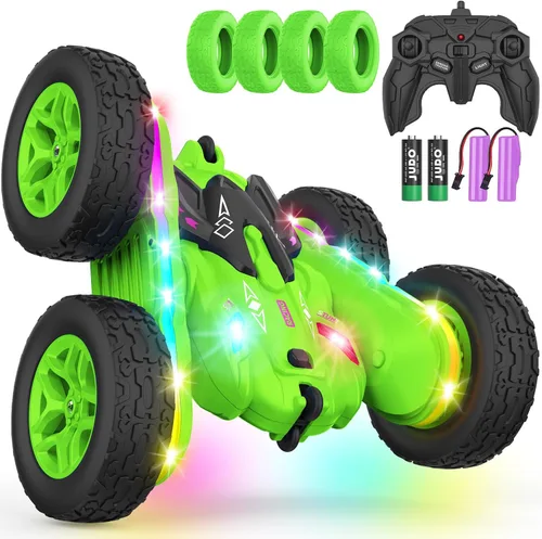 Terucle Coche de Control Remoto, Coches RC Acrobacias Juguetes de Coche RC con Luces LED Mejoradas y Faros Juguetes para Niños Doble Lado Rotación