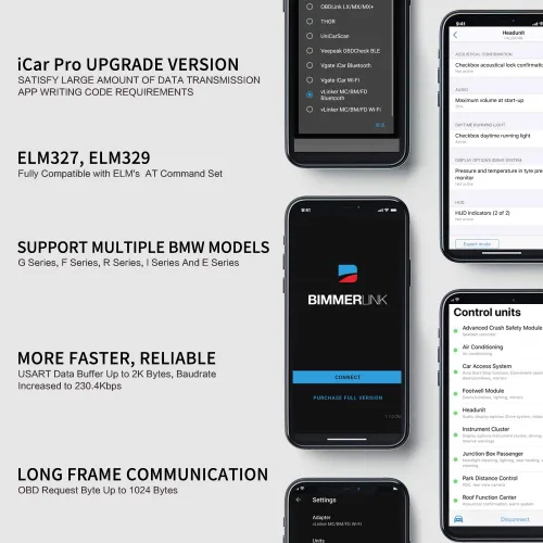 Miniatura 2 de Vgate vLinker BM OBD2 - Lector de código Bluetooth, herramienta de escaneo OBDII para Android y Windows, hecho para BimmerCode