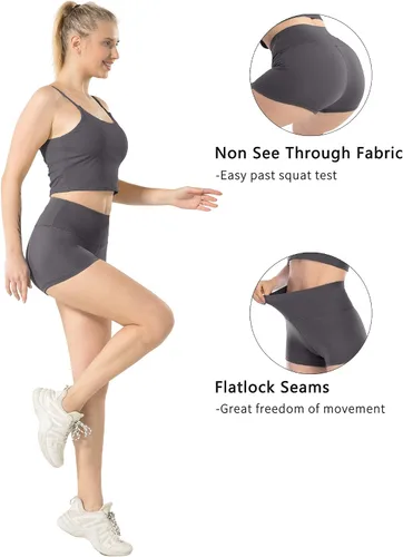 Miniatura 3 de CHRLEISURE - Pantalones cortos de tiro alto para mujer, suaves, de elastano, para entrenar y hacer yoga
