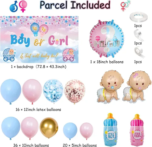 Miniatura 2 de Decoraciones de revelación de género, kit de arco de guirnalda de globos azul pastel y rosa con texto en inglés "What do You Think", globos de papel