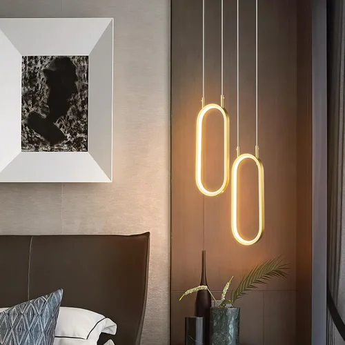 Miniatura 7 de Lámpara colgante de cocina moderna con 2 anillos, lámpara colgante ovalada para cocina, isla, dormitorio, sala de estar, comedor