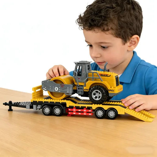 Miniatura 5 de Semirremolque de control remoto con remolque, tractor de ingeniería de semirremolque RC de 24 pulgadas con juguetes de rodillos de carretera, camión