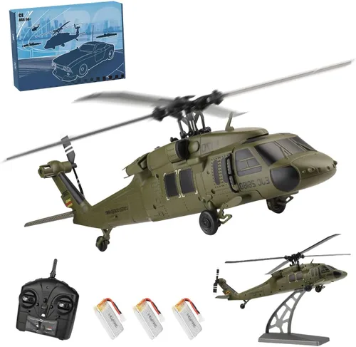 Helicóptero RC para adultos, K170 UH-60L 170 Tamaño 2.4G 4CH 6-Axis Gyro Flybarless Helicóptero RC con altitud flotante, acelerador de mano