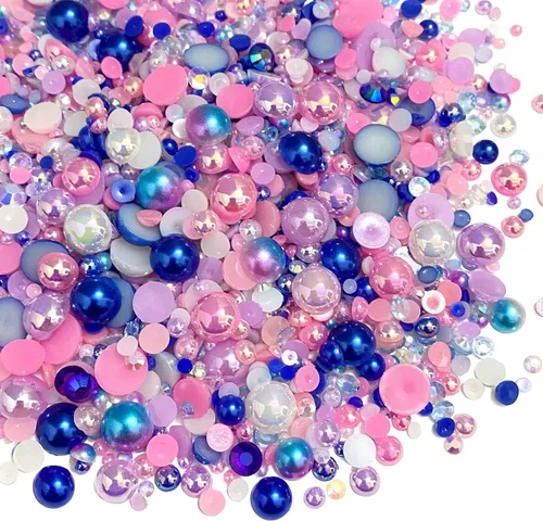Miniatura 11 de Diamantes de imitación de resina mixta de 3.53 oz con parte trasera plana, perlas semicirculares, tamaños mixtos de 0.116 a 0.394 pulgadas