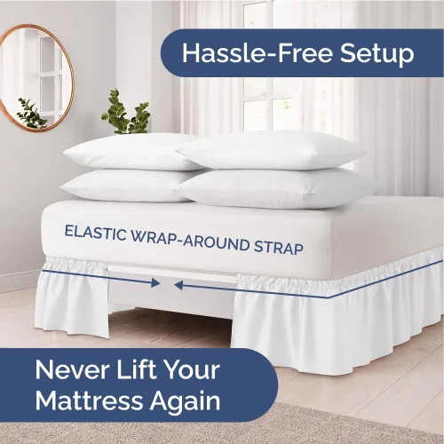 Miniatura 2 de Falda de cama envolvente con volantes, color blanco, para camas de tamaño Queen con altura de 38 cm CGK Linens - Falda de cama plisada con tela