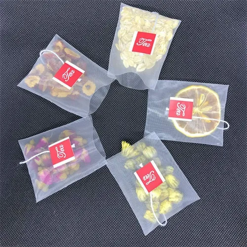 Miniatura 5 de Bolsa de té vacía desechable gris, 100 unidades, de nailon, con cierre plegable, filtro de sellado térmico, bolsa de té desechable simple, bolsa