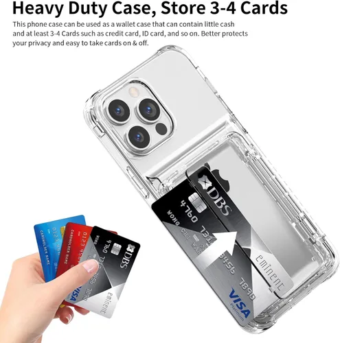 Miniatura 3 de ACANDYA Funda protectora transparente para iPhone 15 Pro Max con tarjetero de crédito, protección resistente, a prueba de golpes, antiarañazos