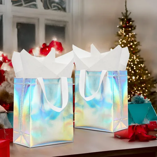 Miniatura 9 de KeerxunBag 12 piezas de bolsas de regalo reutilizables (incluye papel de seda) Bolsa de regalo con asa para cumpleaños, fiestas, días festivos