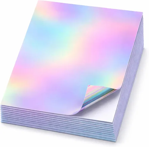 Miniatura 9 de 20 hojas de papel adhesivo holográfico de 8.5 x 11 pulgadas, imprimibles impermeables, hojas de vinilo arcoíris para impresora de inyección de tinta