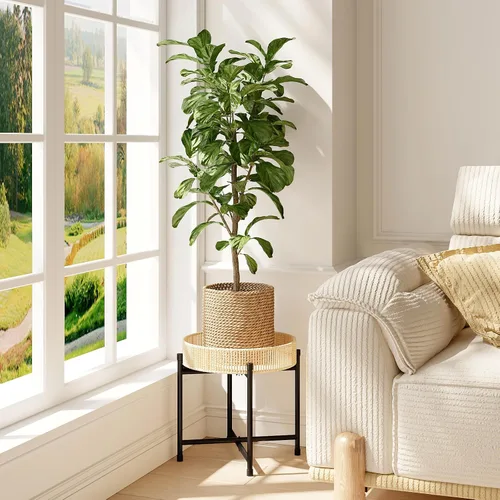 Miniatura 2 de Bamworld - Soporte de plantas de ratán para interior, mesa de plantas boho para plantas grandes, taburete individual para plantas, soporte