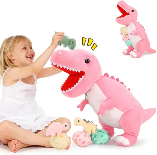 Miniatura 11 de MorisMos - Animales de peluche de lagarto, mamá camaleón gigante de 27 pulgadas con 4 lagartos bebés, juguetes para niños y niñas, mamá iguana