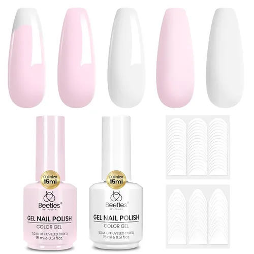 Miniatura 100 de Beetles - Esmalte de uñas de gel ultravioleta semipermanente sin HEMA de alto brillo para manicura francesa y arte de uñas, frasco a juego, blanco