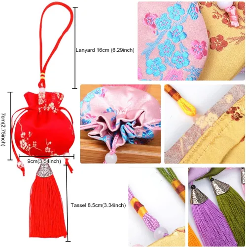 Miniatura 2 de Petunny 10 bolsitas chinas, con cordón, bolsa de brocado para joyas, brocado de seda, doble capa, con cordón, bolsa de regalo, para manualidades