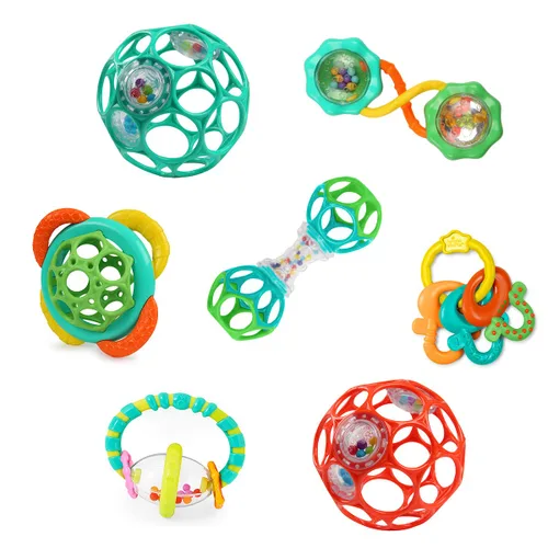 Bright Starts Soothers & Shakers 7 piezas Set de regalo - Sonajeros, mordedores y juguetes para el cochecito sin BPA, unisex, para recién nacidos y