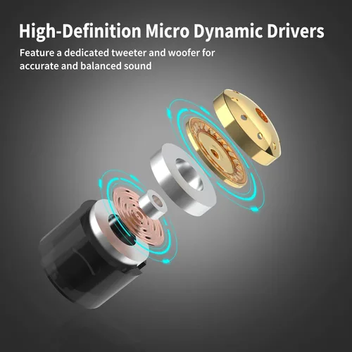 Miniatura 2 de BASN Auriculares profesionales intrauditivos con monitor para cantantes, bateristas y músicos con conector MMCX IEM (Pro Clear Negro)