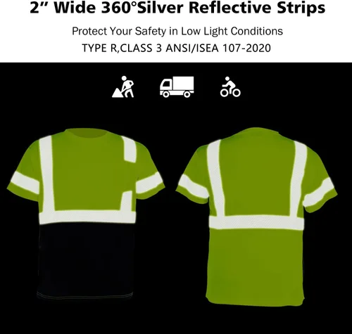 Miniatura 5 de VENDACE Hi Vis - Camisetas de seguridad reflectantes para hombre, ANSI Clase 3, alta visibilidad, camiseta de trabajo de construcción (amarillo, XL)