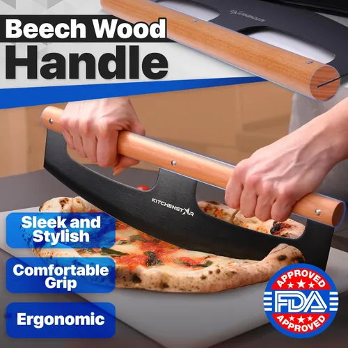Miniatura 4 de KitchenStar Cuchilla de corte de pizza de 16 pulgadas, cuchillo cortador de acero inoxidable afilado, elegante mango de madera de haya, cubierta