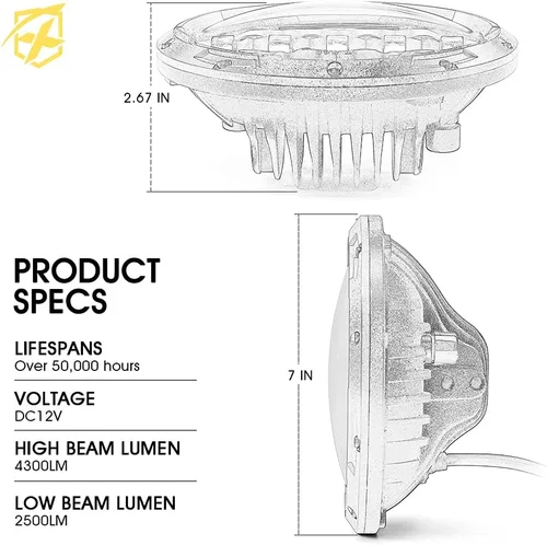 Miniatura 7 de Xprite Faros LED Wrangler de 105W, Faros Redondos de 7 Pulgadas de Reemplazo con Luz Alta/Baja, DRL, Luces de Señal de Giro, Aprobados por DOT