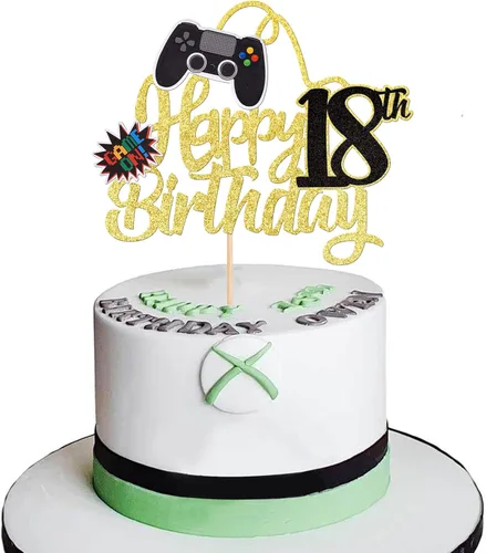 Miniatura 15 de 1 PCS Decoración para Pastel de Videojuegos Feliz Cumpleaños 14 con Purpurina, Palillo Decorativo de Pastel de Videojuegos Game On Controladores