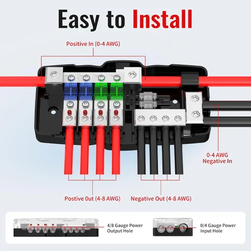 Miniatura 3 de Joinfworld Bloque de Distribución de Energía con Fusibles para Audio de Automóvil de 4 Vías MIDI (Mini-ANL) Bloque de Fusibles de 12V Calibre 0/4