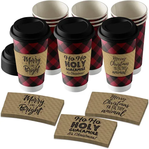 Miniatura 8 de Live It Up! Party Supplies Tazas desechables de café o chocolate caliente – Buffalo Plaid
