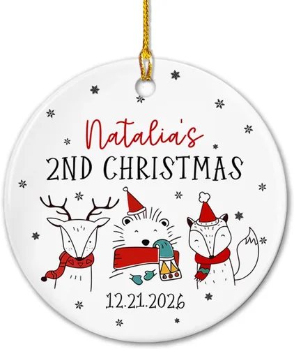 Miniatura 19 de Adornos de cerámica personalizados con texto en inglés «My First Christmas», bonito adorno de Navidad de gato para bebés, niños, primer recuerdo
