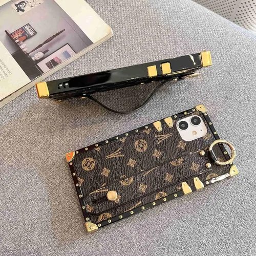 Miniatura 3 de Funda rectangular de cuero compatible con 11 con correa para pulsera, funda de diseño de lujo para mujeres y niñas, funda protectora con soporte