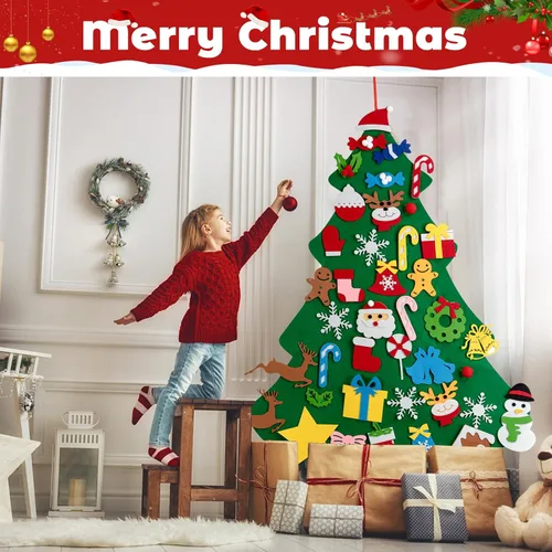 Miniatura 5 de TonJin Juego de árbol de Navidad de fieltro para niños pequeños con cadena de luces LED de 16.4 ft/16.4 pies, 3.2 pies/38.6 in para colgar