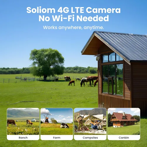 Miniatura 2 de SOLIOM S600 4G LTE Cámaras de seguridad celulares inalámbricas para exteriores, cámara de seguridad solar con inclinación panorámica de 360 °