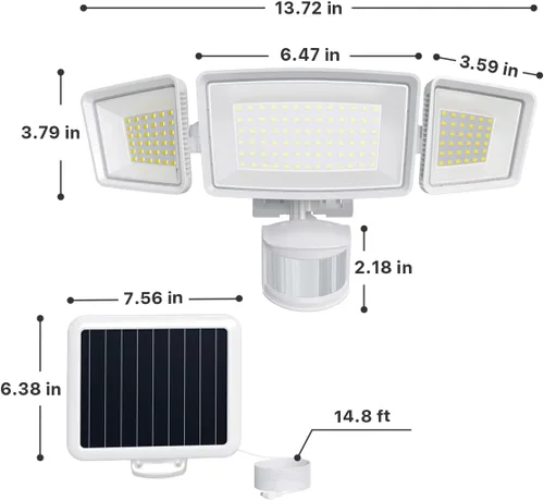 Miniatura 2 de Ensenior - Luz de seguridad solar con 5 modos de sensor de movimiento, 1800 lm, 270° de ángulo amplio, 3 cabezales de luces LED de inundación