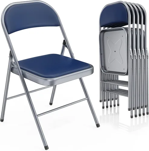 Miniatura 29 de VINGLI Paquete de 4 sillas plegables con asientos acolchados, marco de metal con asiento y respaldo de piel sintética, capacidad de 350 libras, Negro